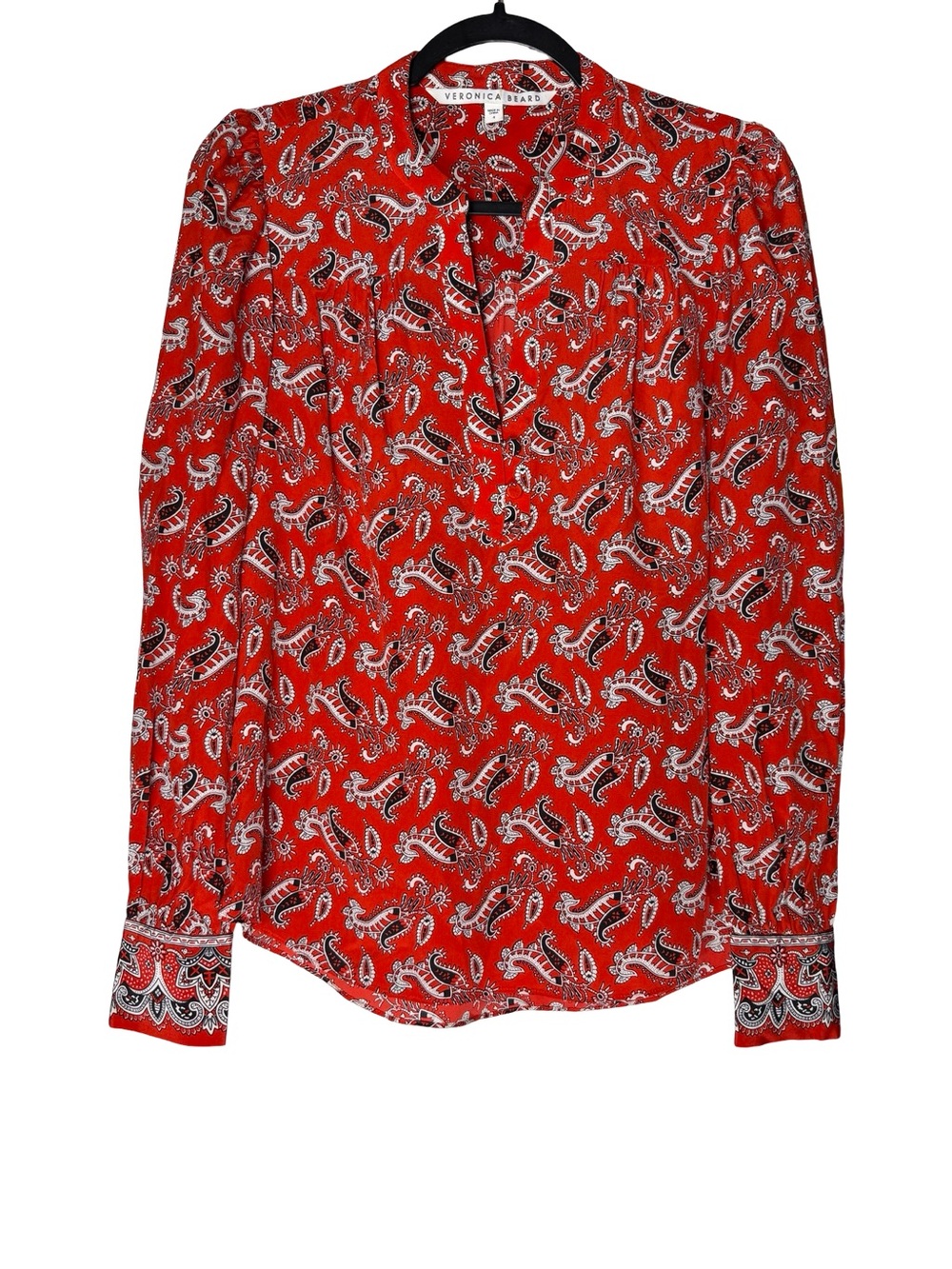 Veronica Beard Blouse Womens Size 4 100% Silk Paisley Print Boho Designer Red